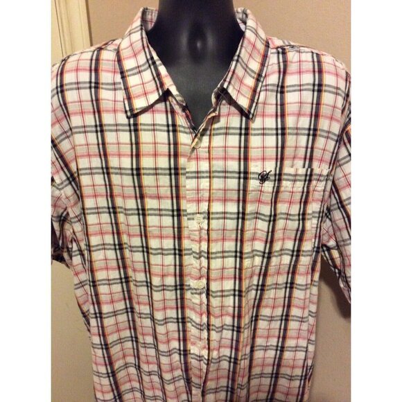 SouthPole Hexagon Product Short Sleeve Button Shirt Mens Size 5XL White Plaid - Picture 12 of 12